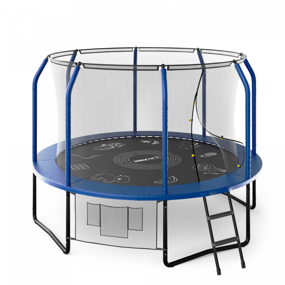 Батут Unix line Supreme Game с внутренней сеткой 10 футов - 300 см (голубой) (TRUSUG10BL)