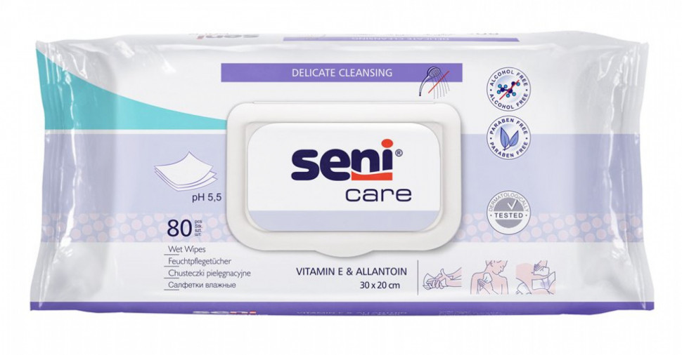 Салфетки влажные, служащие для ухода, с витамином "E" и Аллантоином "SENI CARE" 80 шт